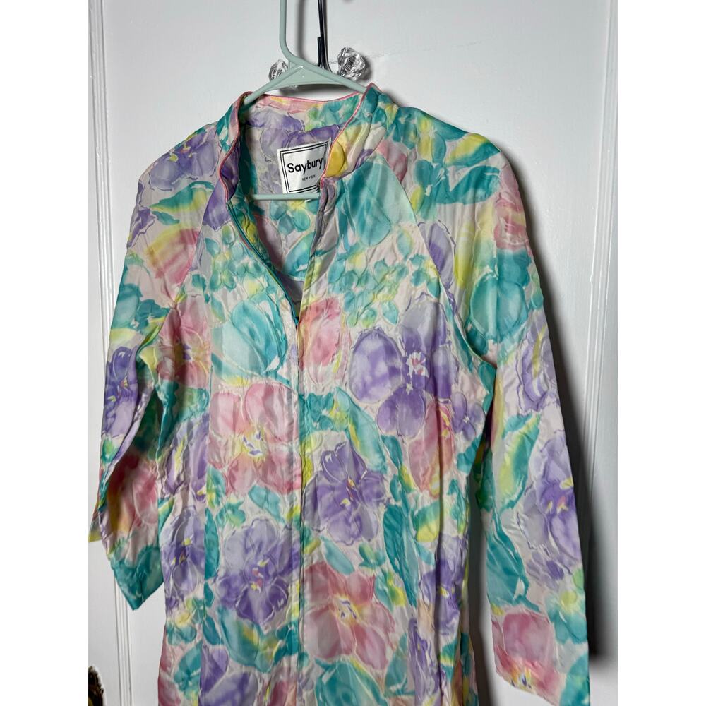 Vintage Saybury Pastel Floral Granny Floral House Dress Robe Jacket Housecoat XS - Picture 4 of 8